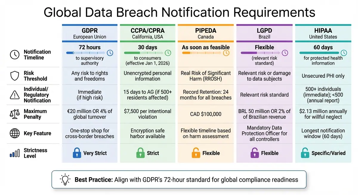 Global Data Breach Notification Requirements: Timeline and Penalty Comparison