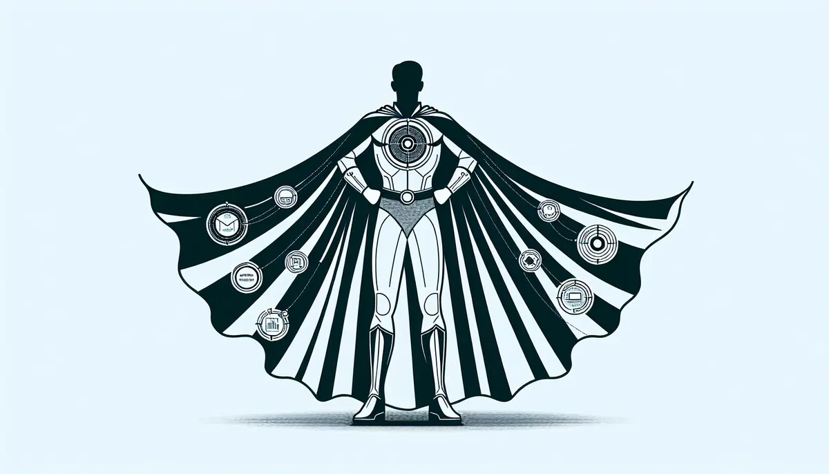 A superhero cape representing marketing automation, symbolizing efficiency and strategy in marketing.