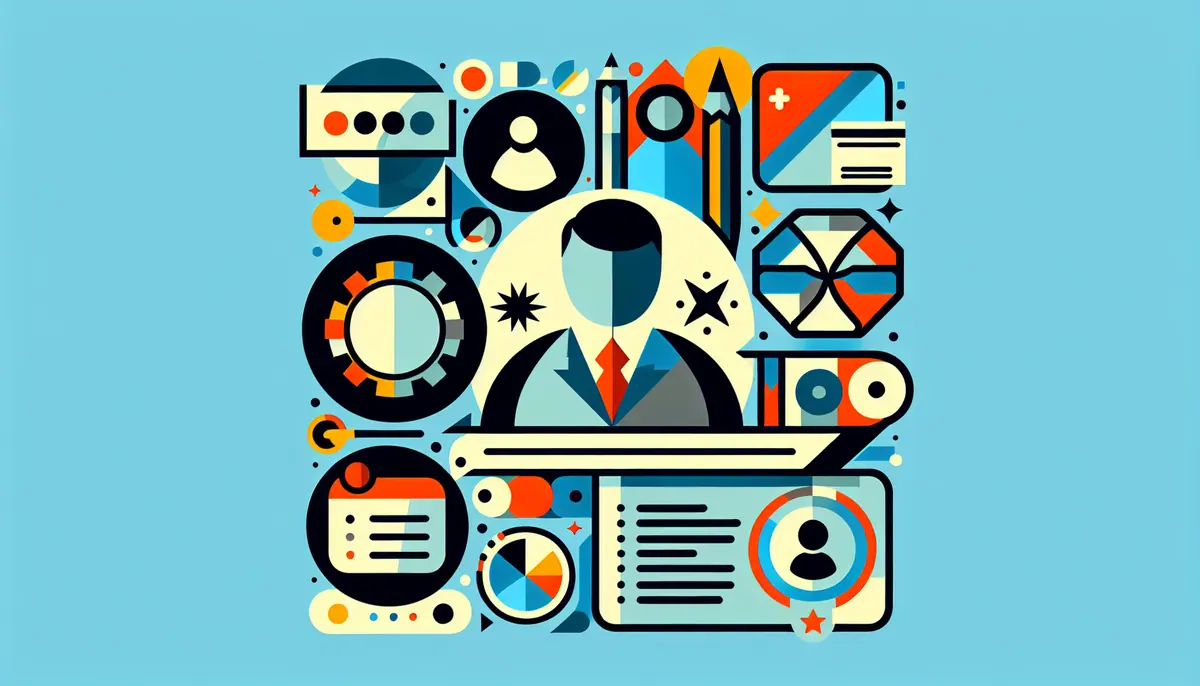 Minimalist illustration of CRM form design with abstract shapes and playful elements.