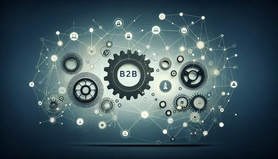 Minimalist illustration of B2B SaaS lead generation concepts including technology and networking