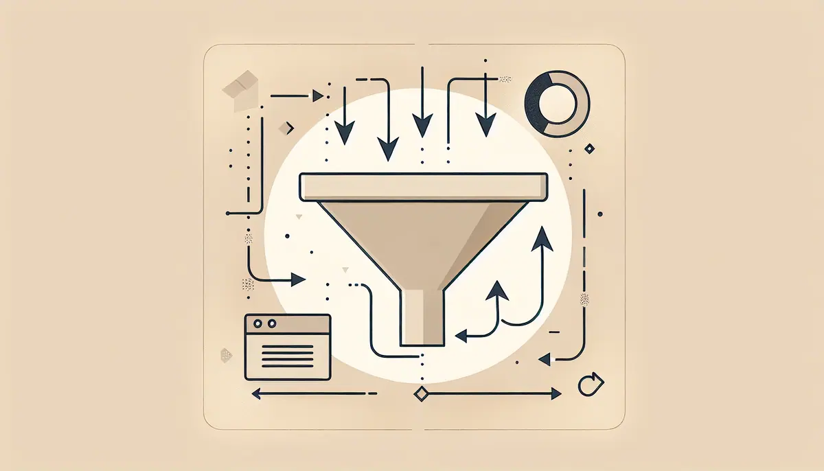 Minimalist design of a lead generation funnel with arrows and simple shapes.