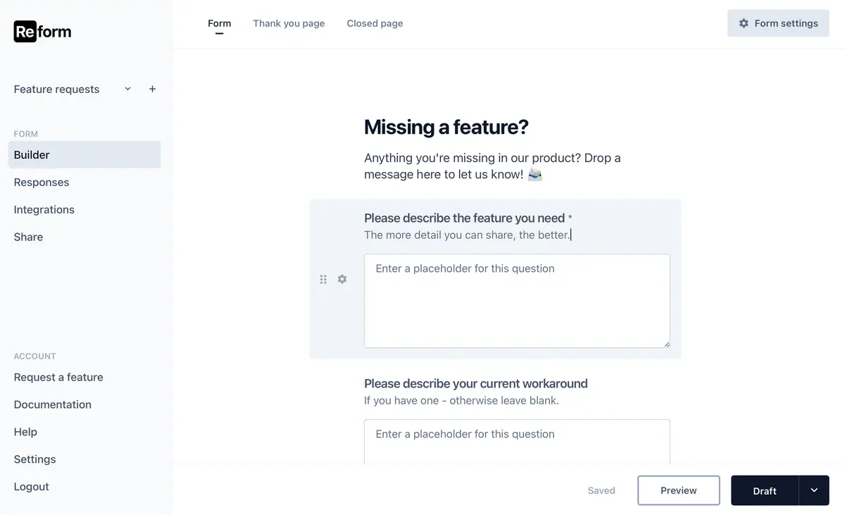 Screenshot of the Reform form builder.