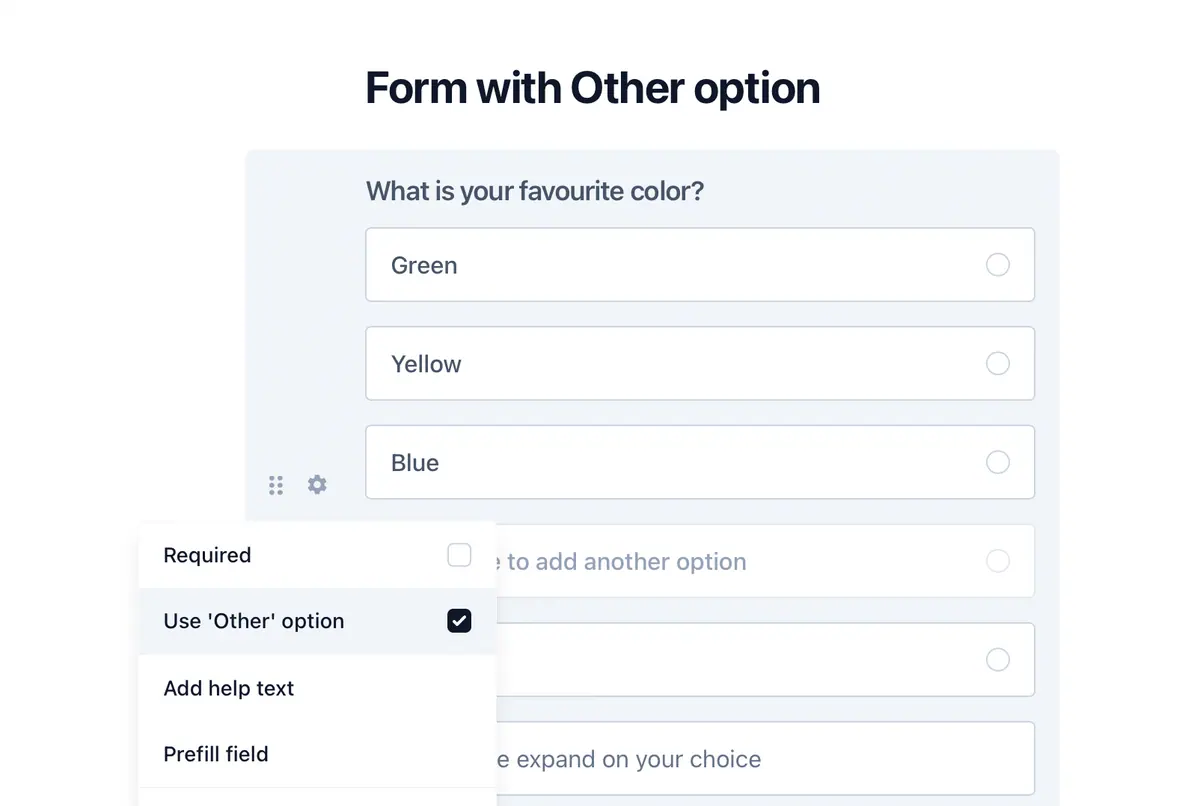 Screenshot showing Reform's block settings menu with 'Other' option checked.