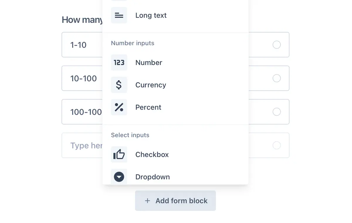 Screenshot of Reform's block menu with the new number blocks