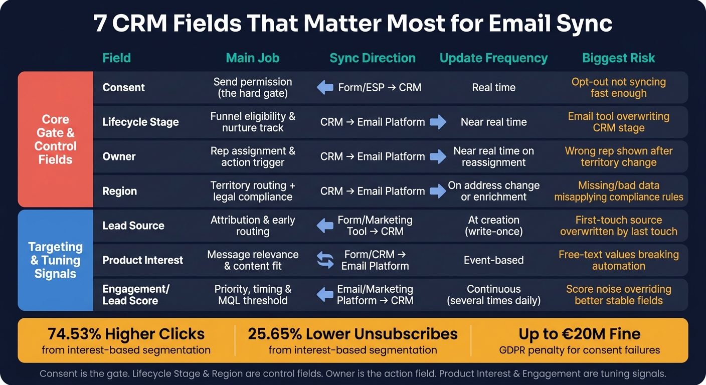 7 CRM Fields for Email Sync: Roles, Sync Direction & Risks