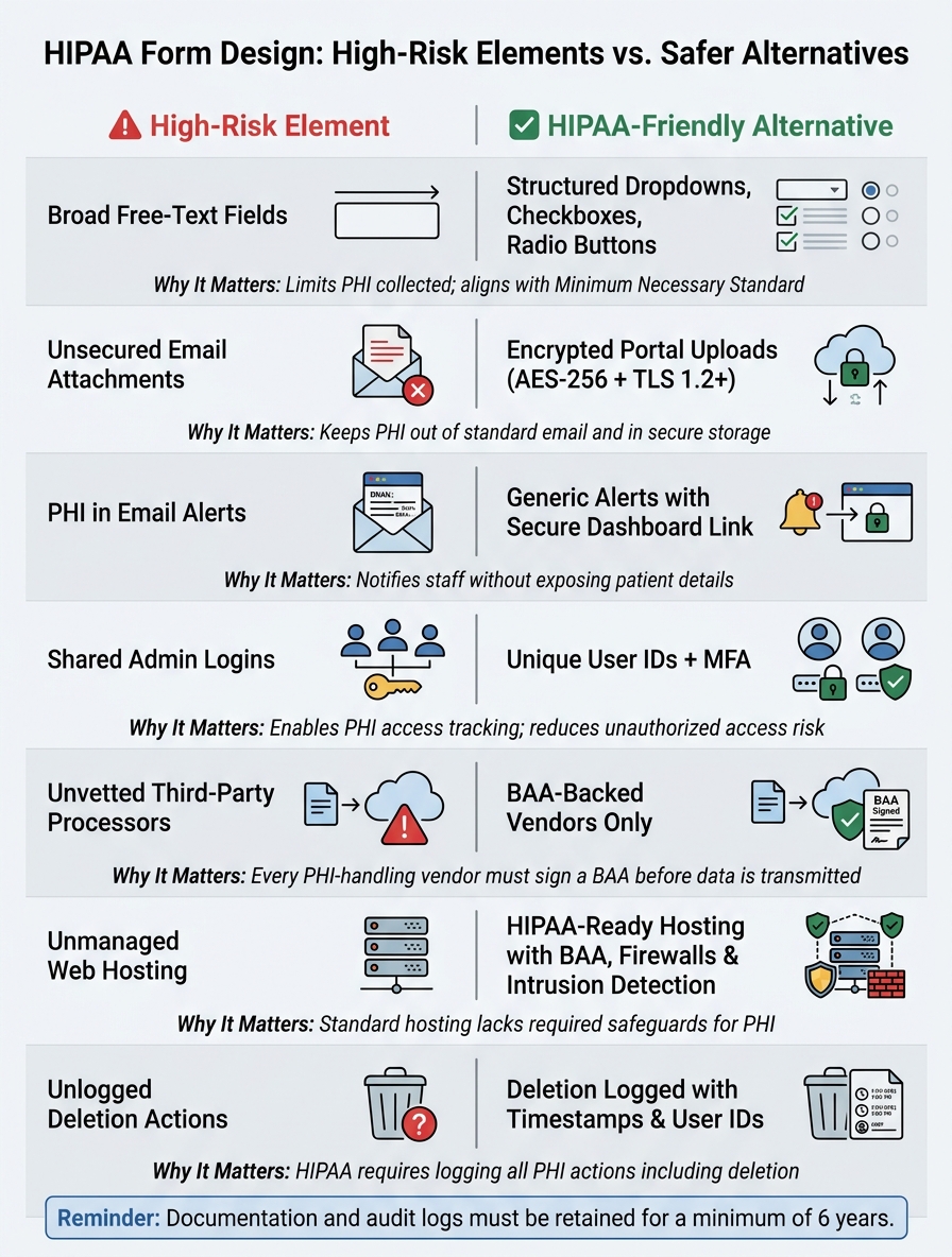 HIPAA Form Design: High-Risk Elements vs. Safe Alternatives