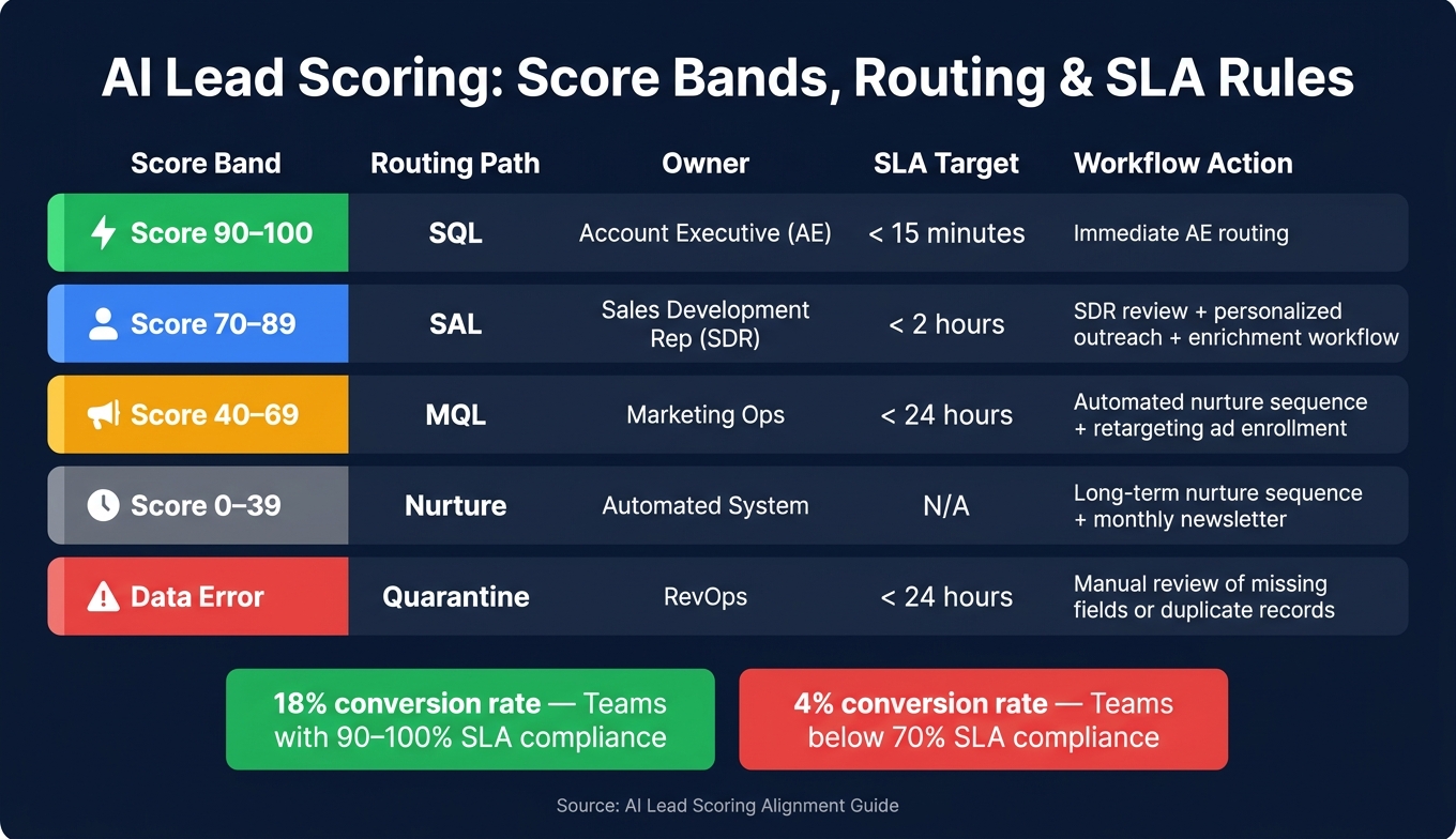 AI Lead Scoring: Score Bands, Routing Rules & SLA Targets