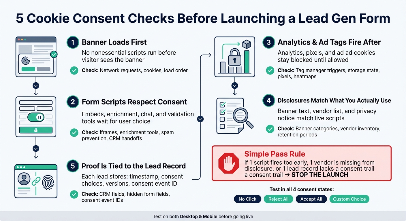 5 Cookie Consent Checks for Lead Gen Forms: Pre-Launch Checklist