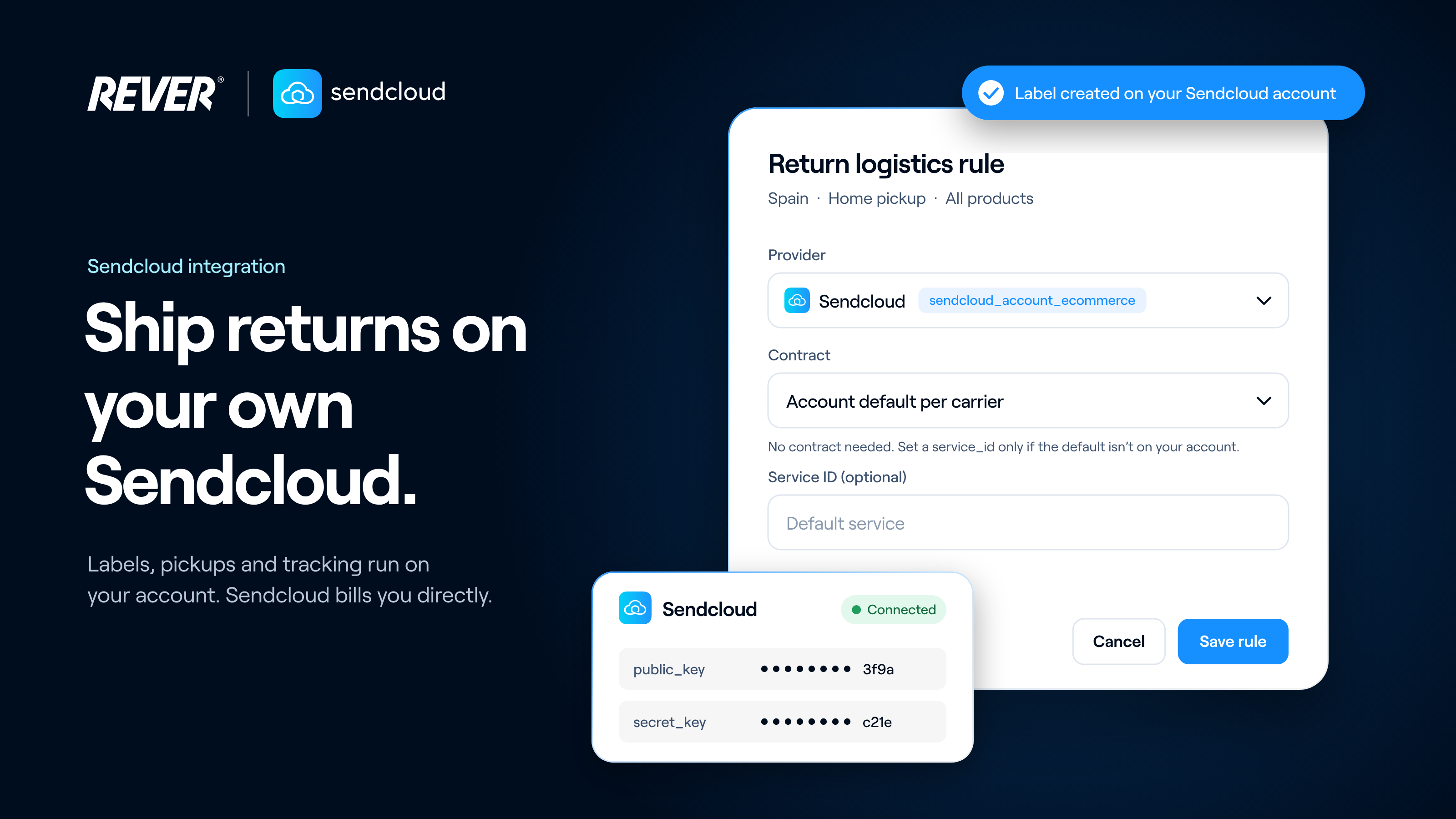 Envía devoluciones con tu propia cuenta de Sendcloud y tus contratos actuales
