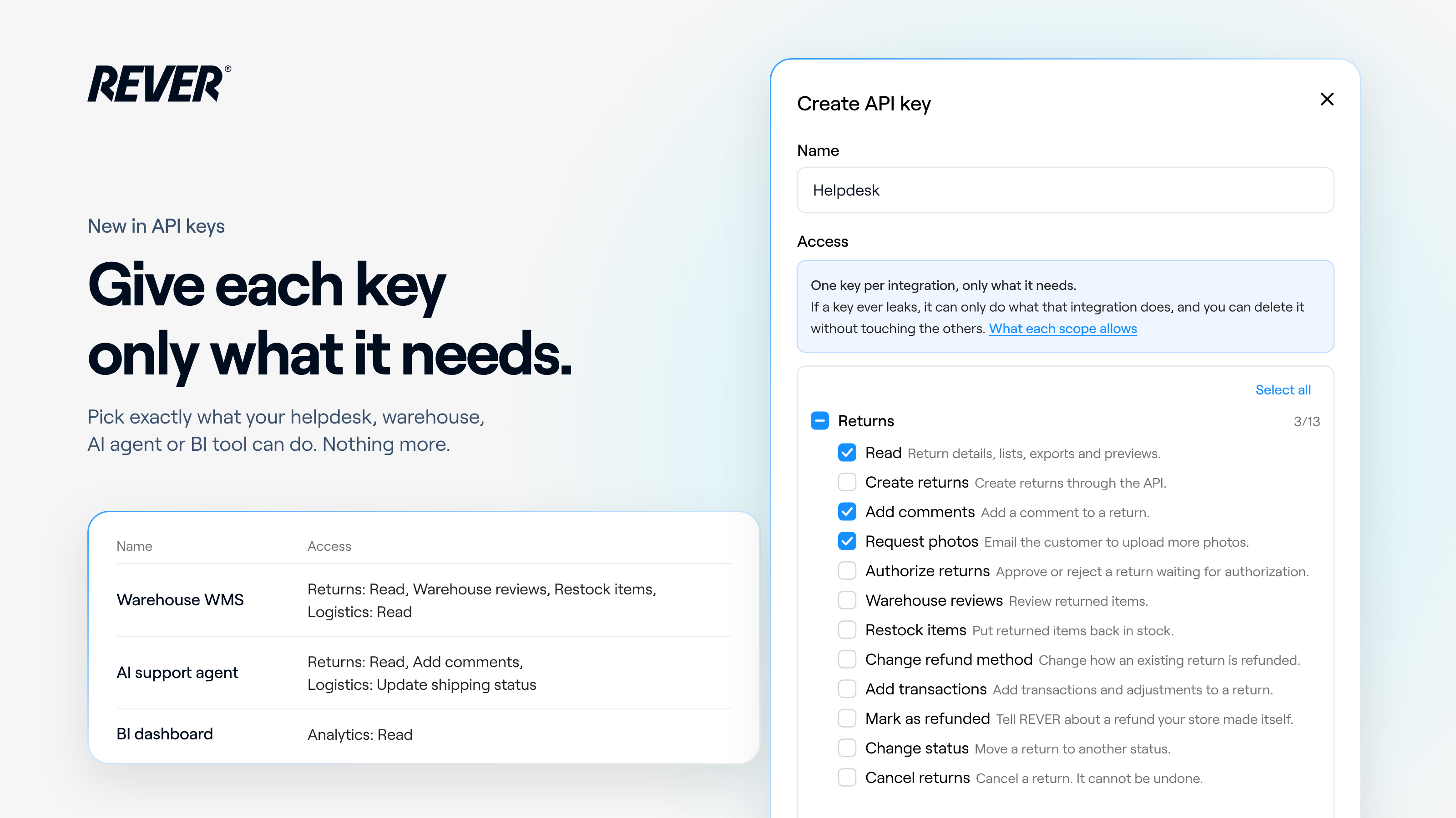 Scopes para las API keys: cada clave, solo con el acceso que necesita