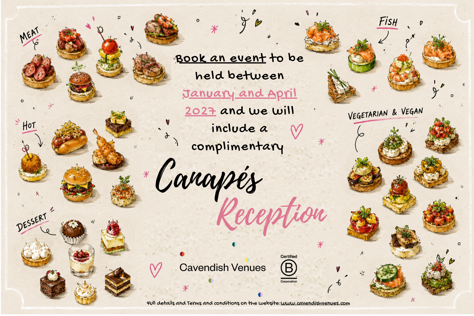 Complimentary Canapés Reception at Cavendish Venues
