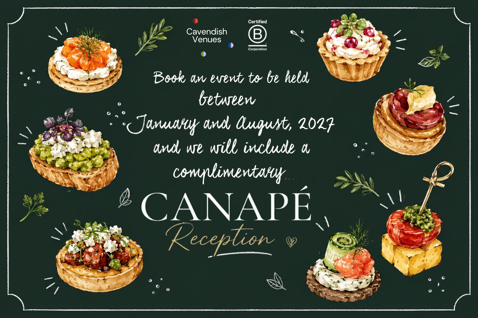 Complimentary Canapés Reception at Cavendish Venues