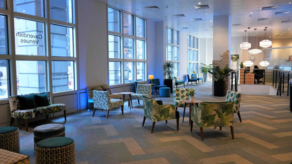 Daylit lounge used as a filming location at One America Square, City of London EC3