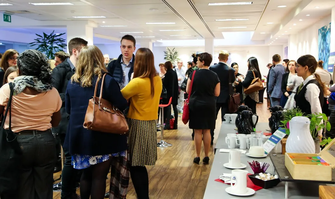 Guests at a product launch reception at One America Square, City of London EC3