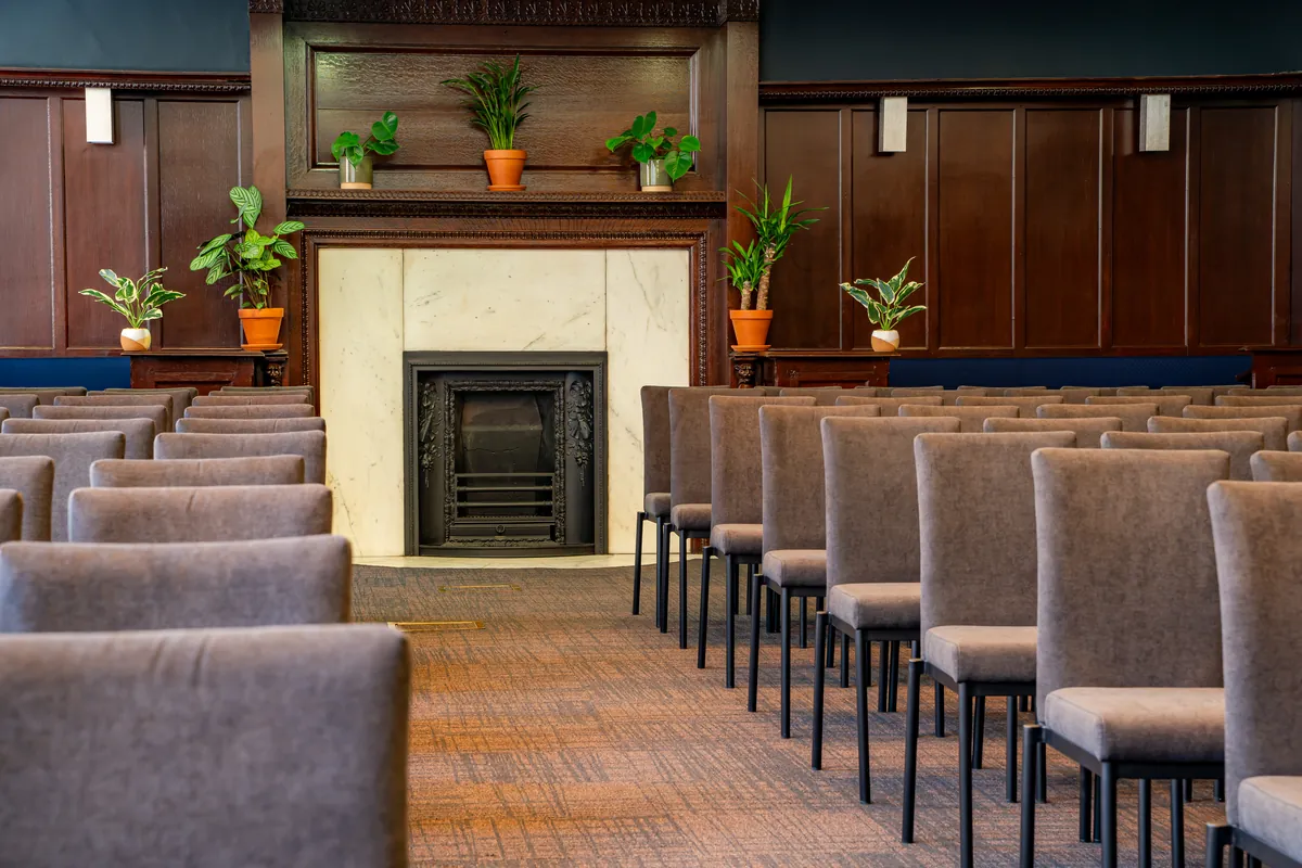The Council Chamber set theatre-style at 44 Hallam Street, West End London W1