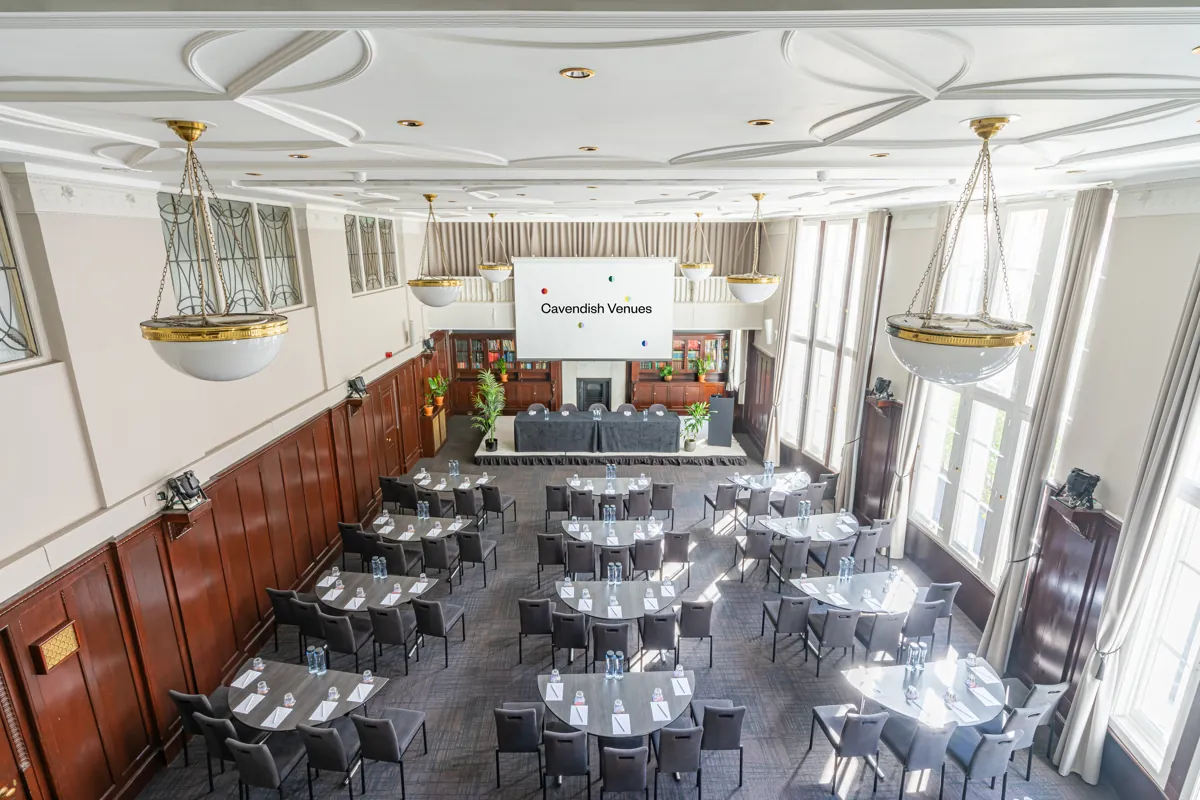 The Council Chamber at 44 Hallam Street set cabaret-style for graduate training, London W1