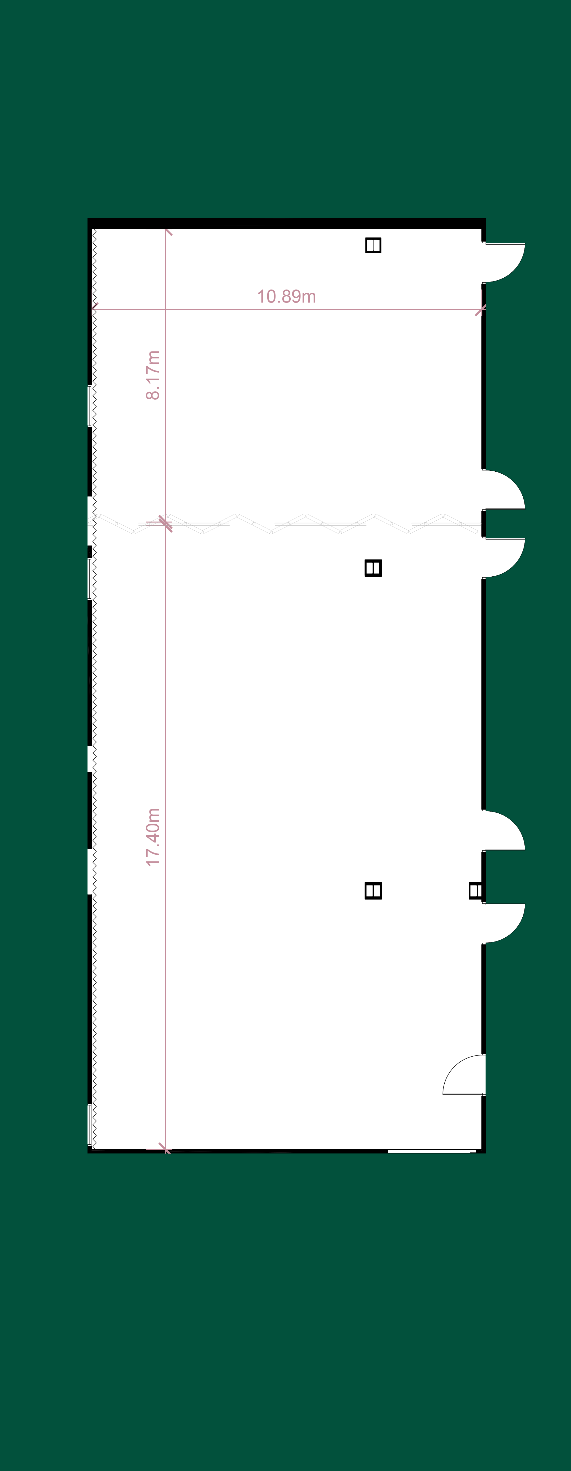 Floorplan of the auditorium at 1 Basinghall Avenue, with rooms 1 and 2 combined and room 3 separate