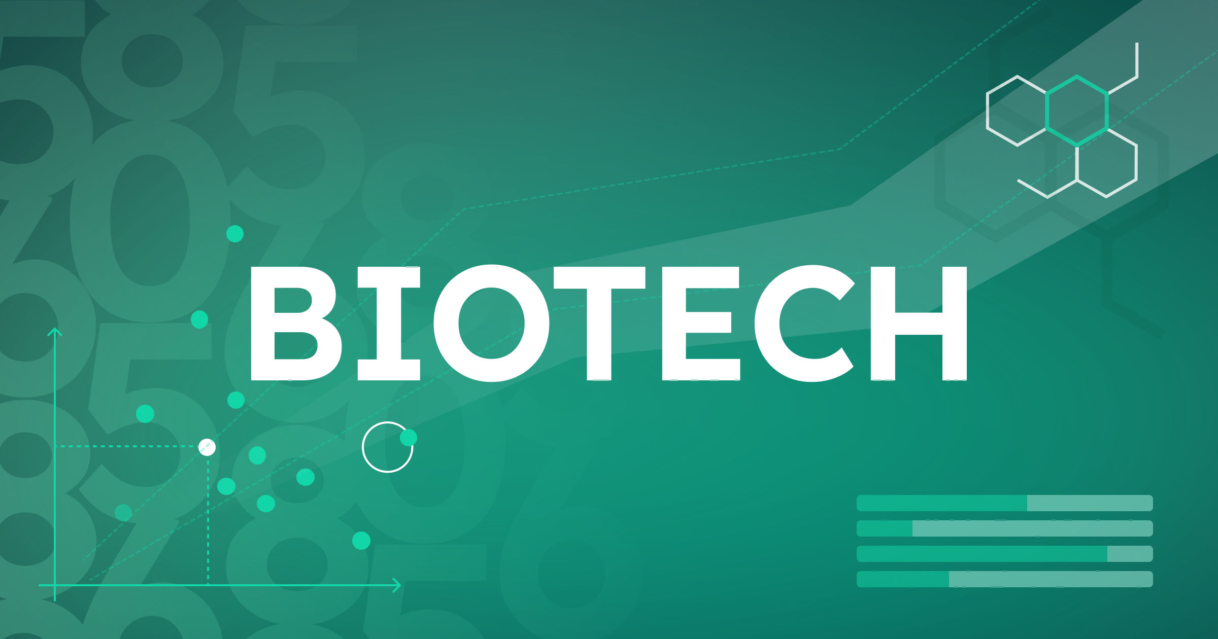 Abstract biotech illustration with curve and molecules