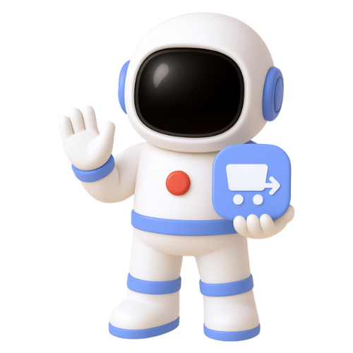 Packsy, a 3d Astronaut Mascot for Packsify LLC, holding a shopping cart icon