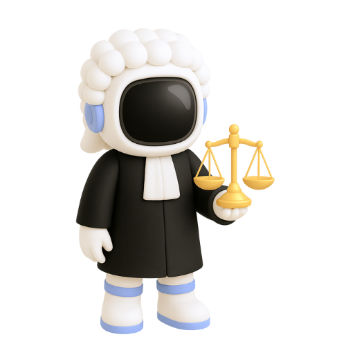 Packsy, a 3d Astronaut Mascot for Packsify LLC, dressed as a judge holding a balanced scale