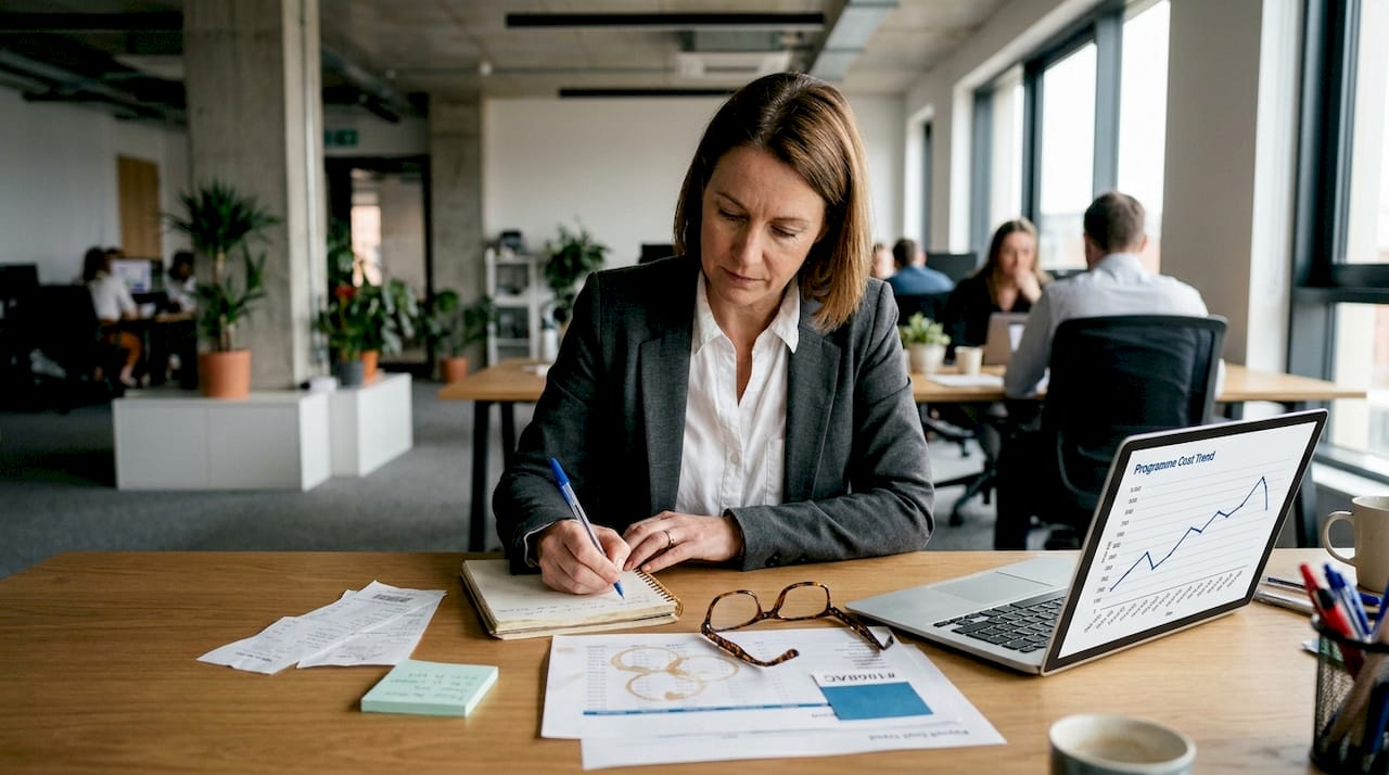 Finance manager reviewing payroll cost trends