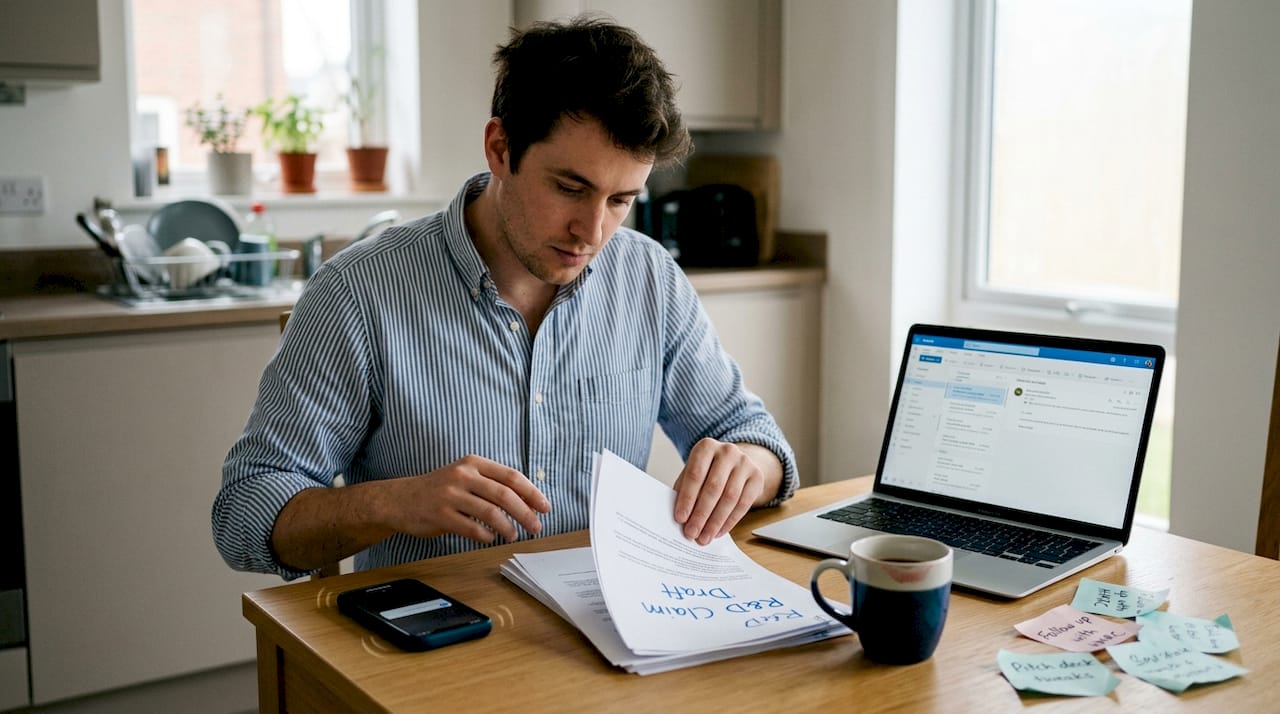 Founder working on RD tax claim at table