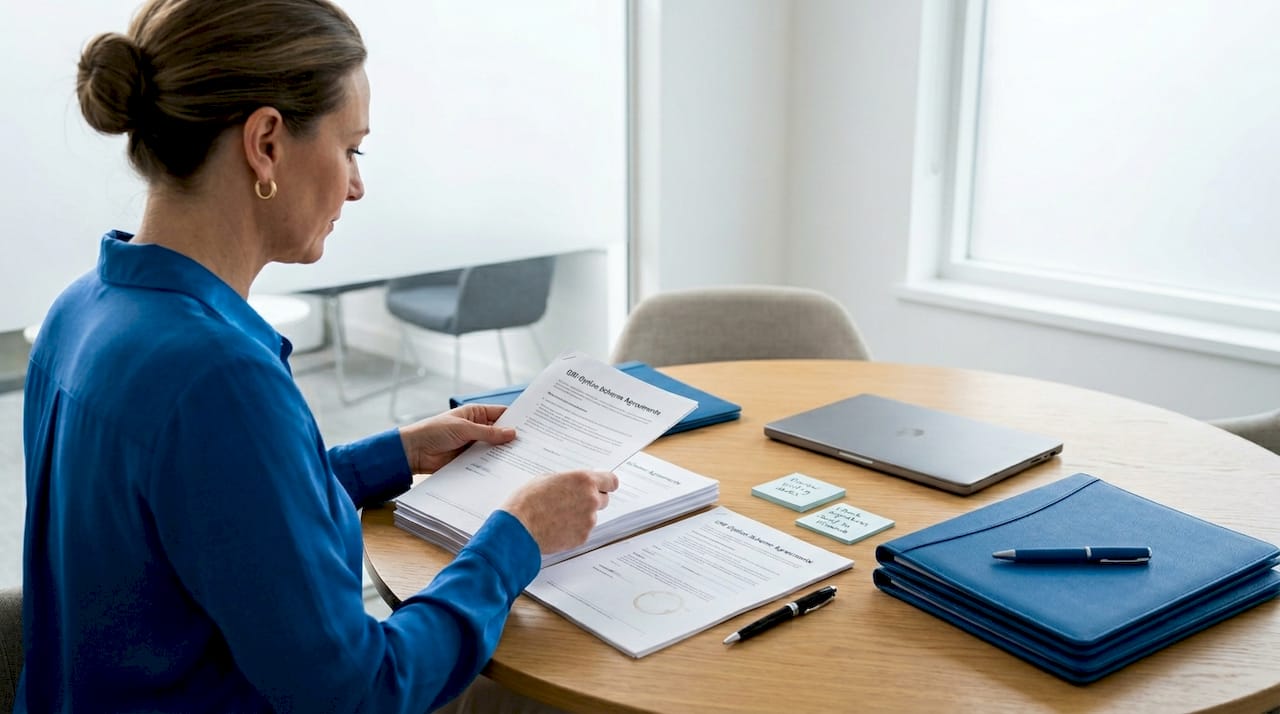 HR manager sorting EMI scheme papers