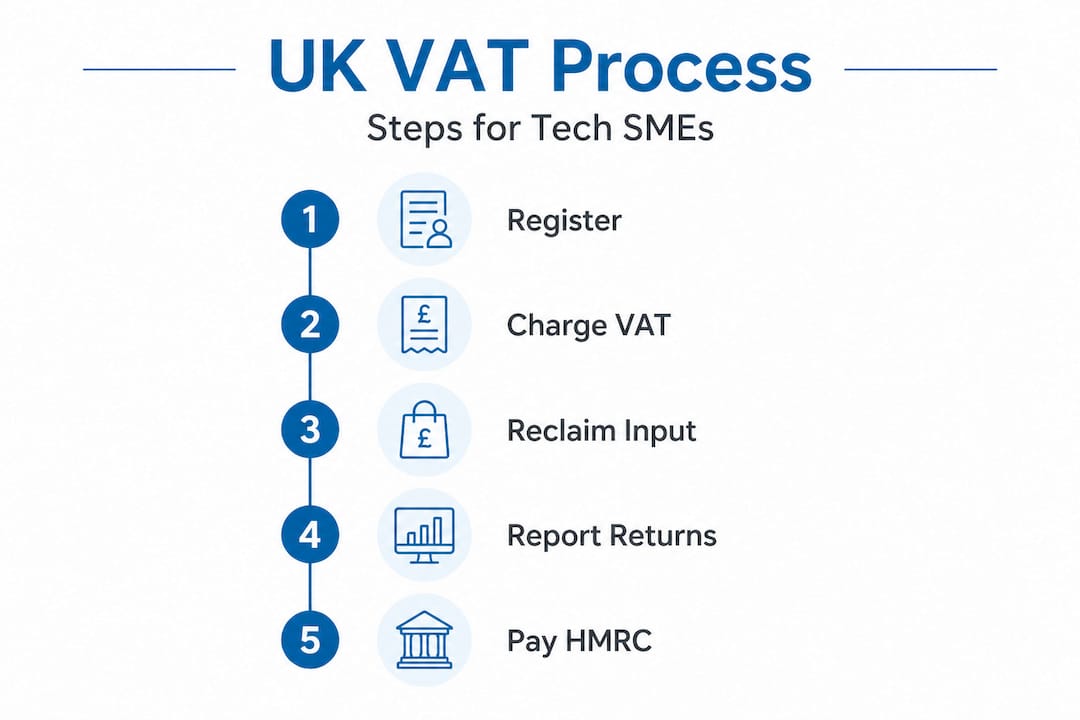 Infographic showing UK VAT process steps for SMEs
