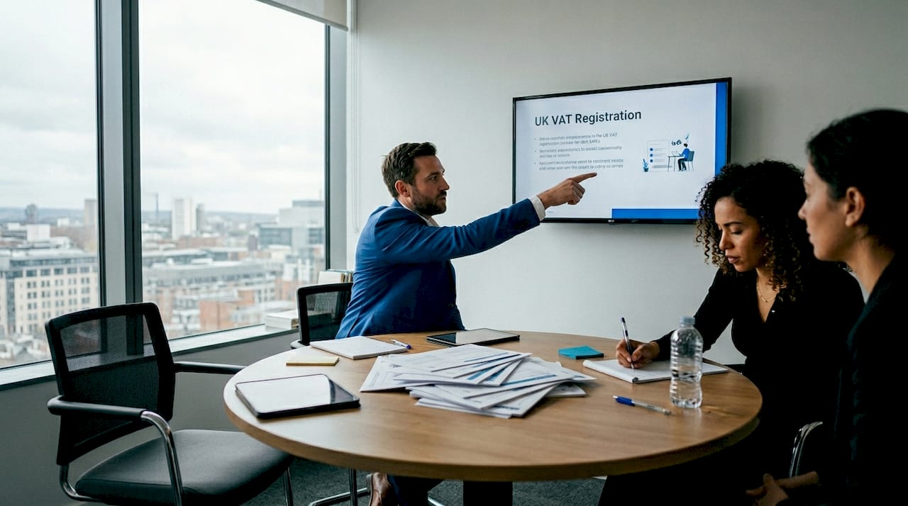 Team meeting about UK VAT compliance