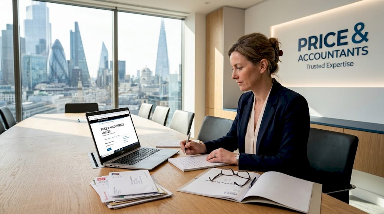 Director prepares annual filings at boardroom table