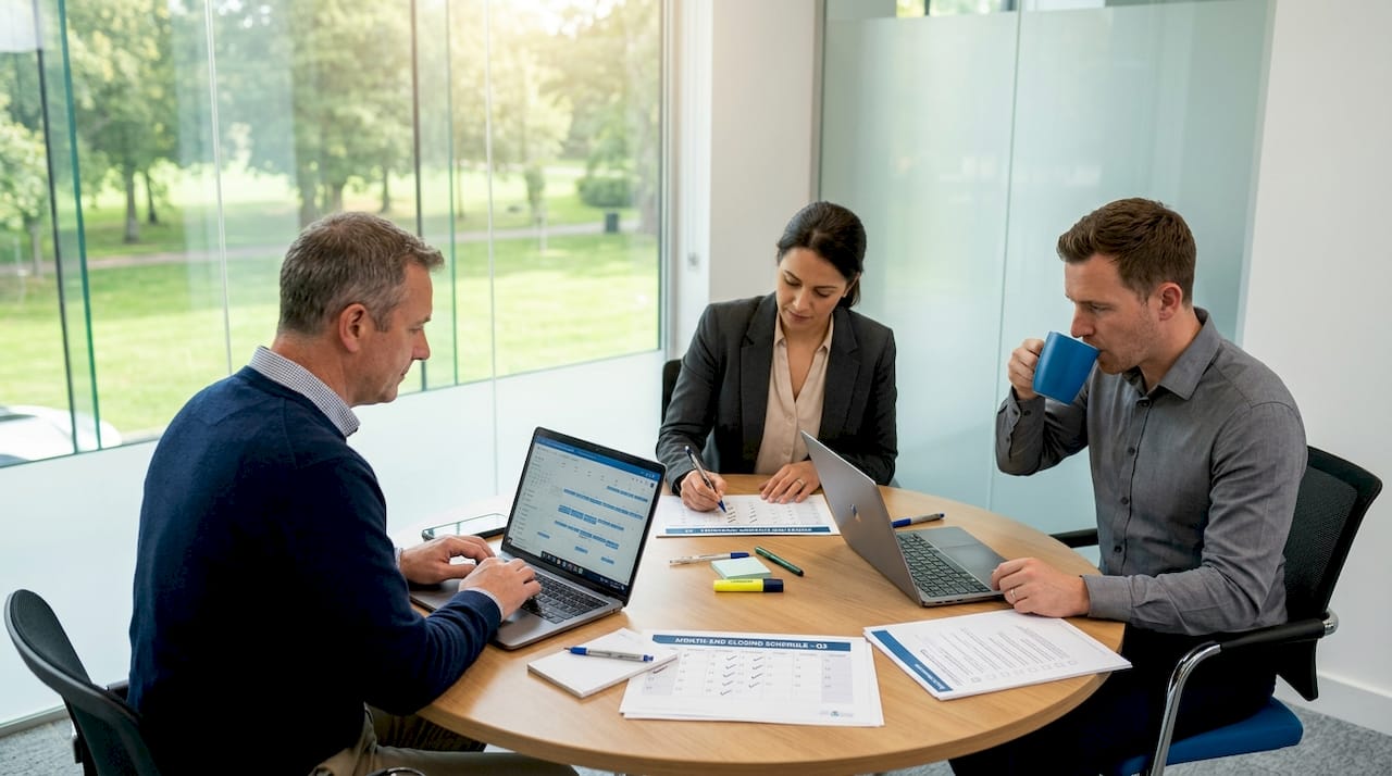 Finance team discussing continuous close process