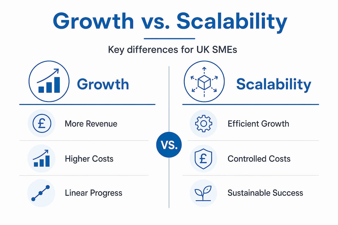 Infographic contrasting growth and scalability features