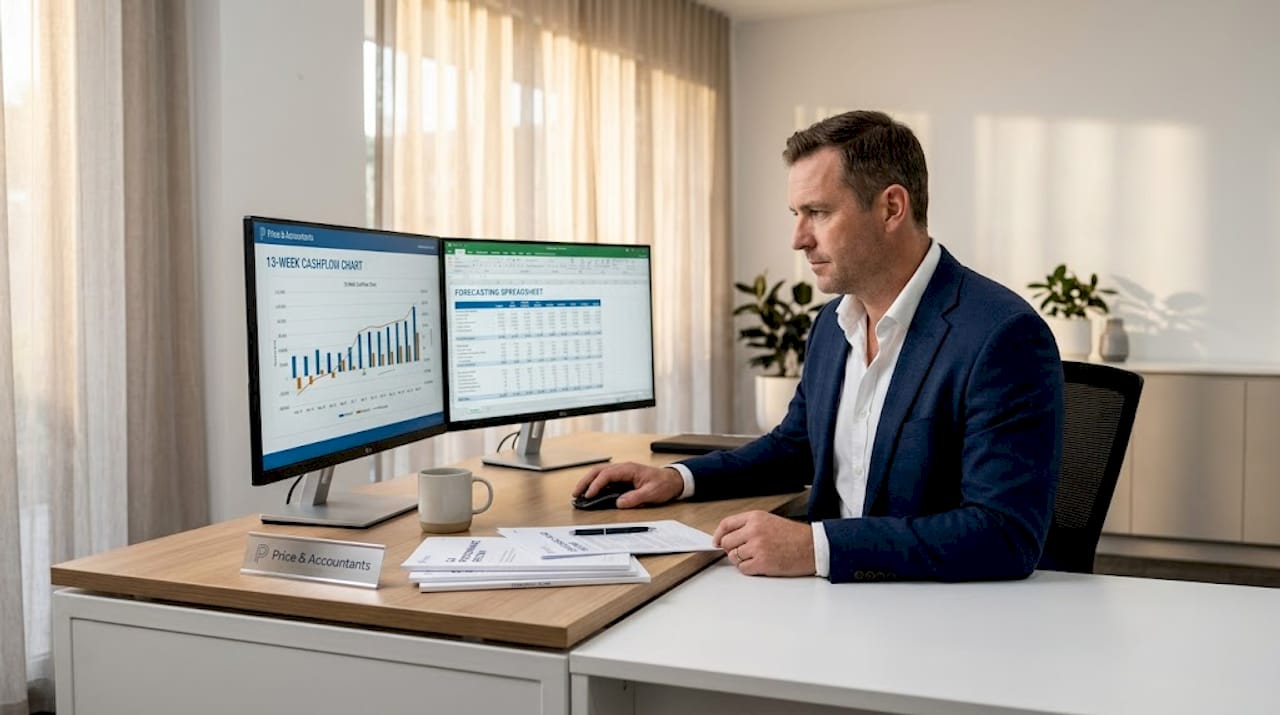 Manager studying cashflow chart and projections