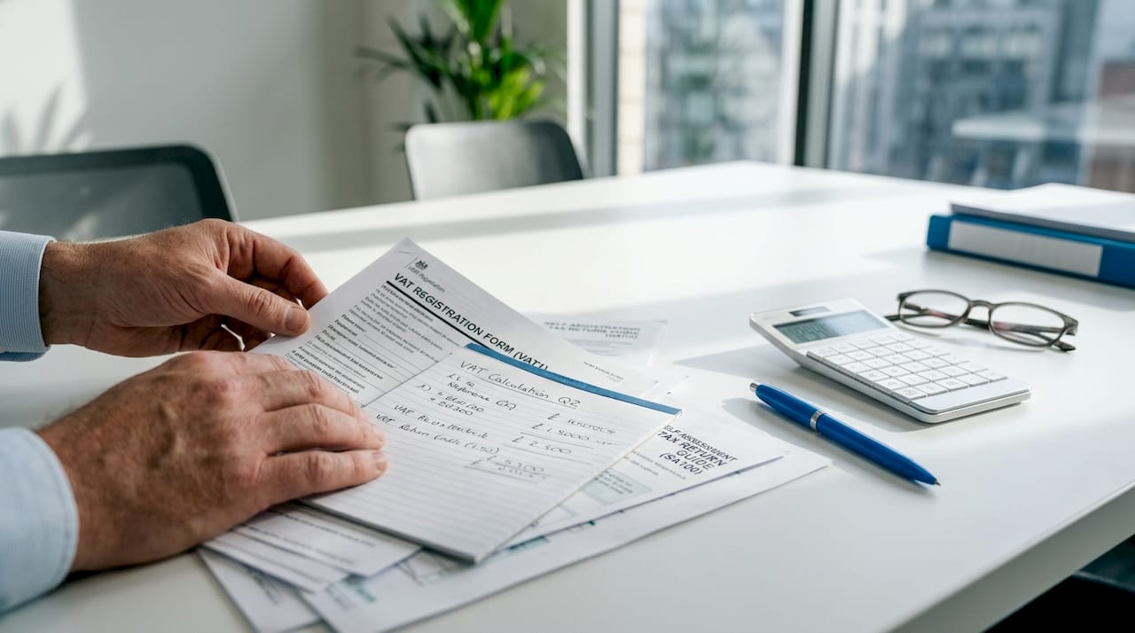 Hands sorting HMRC registration documents