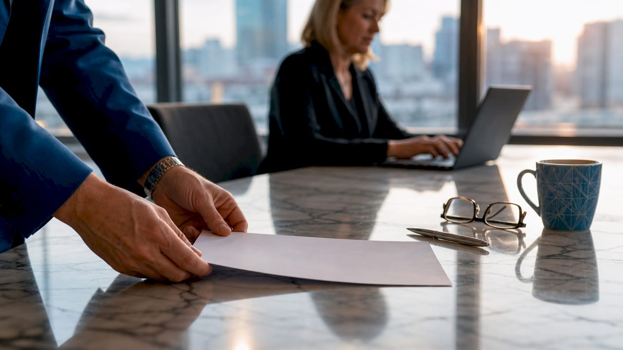Hands placing UK incorporation documents on table