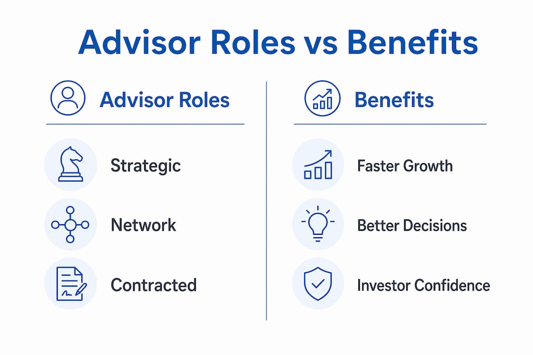 Infographic comparing startup advisor roles and benefits