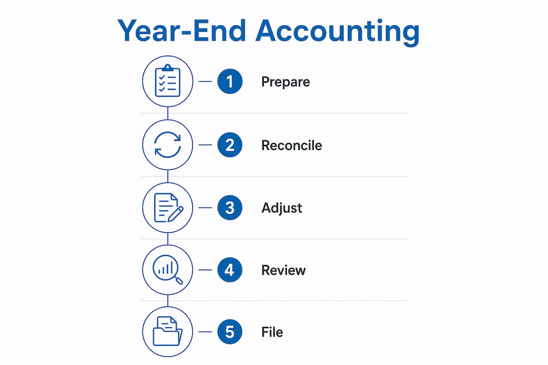 Infographic showing year-end accounting process steps