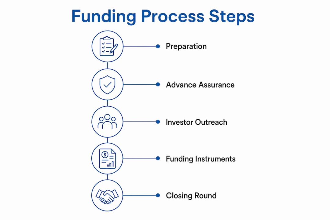 Infographic showing UK startup funding process steps