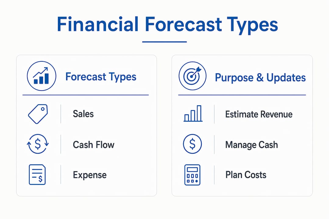 Infographic comparing financial forecast types and purposes