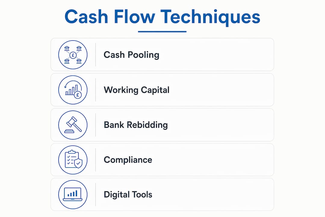 Infographic showing treasury cash flow optimisation techniques