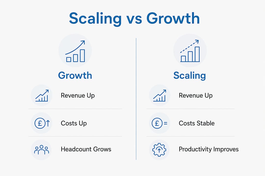 Infographic comparing business scaling and growth