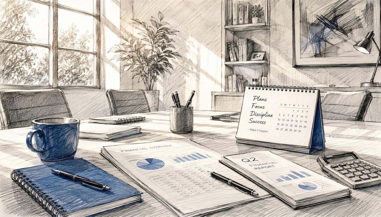 Collaborative finance workspace overview drawing