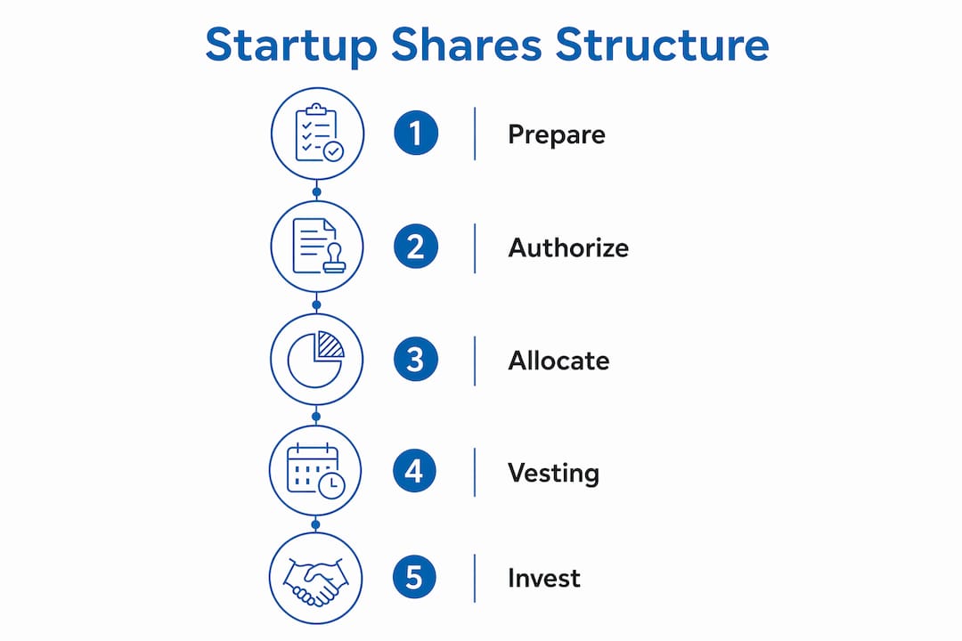 Infographic showing startup share structure steps