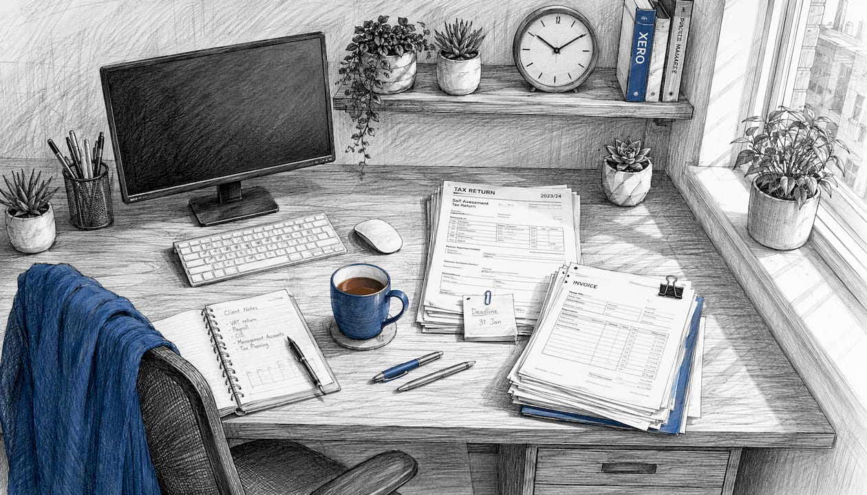 Cloud accounting tools workspace in home office