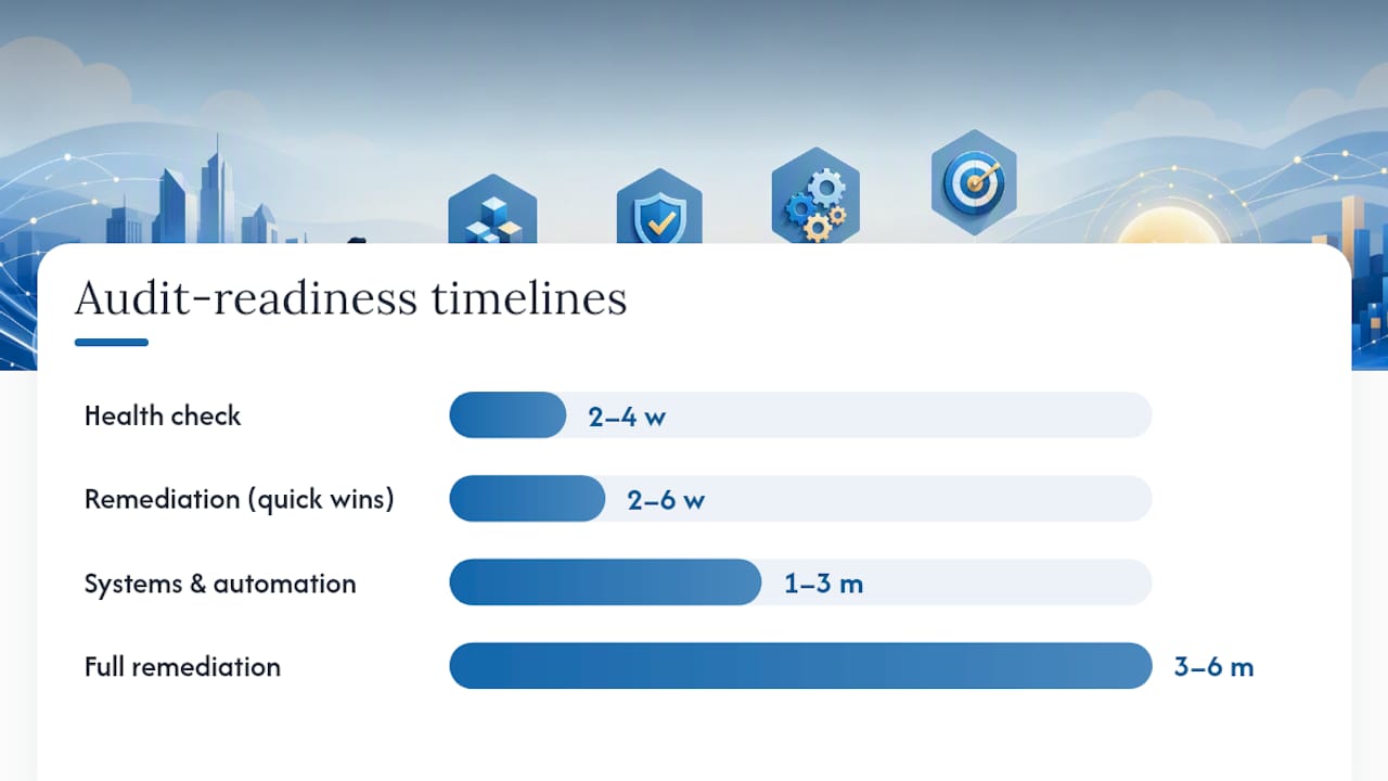 How long does audit-readiness take, and what does it cost? — overview diagram