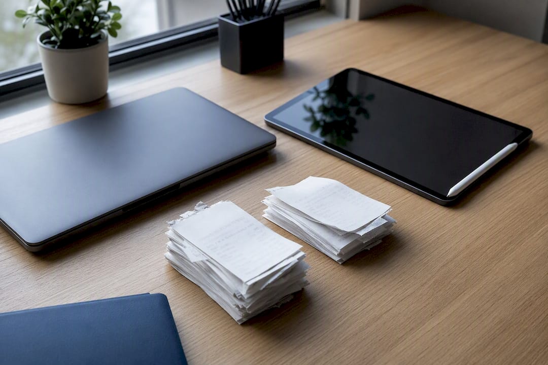 Receipts and spreadsheet on desk