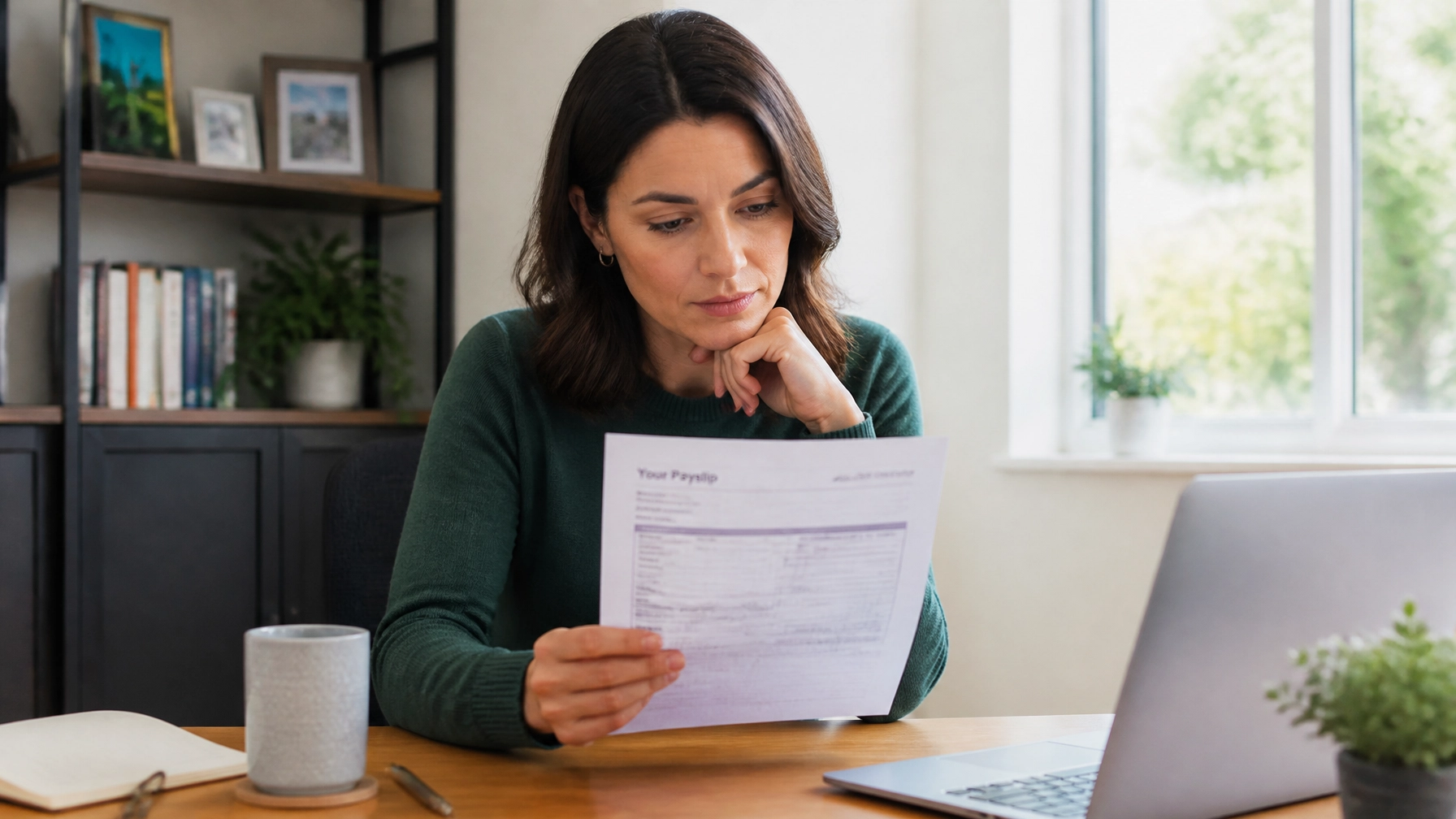 Employee reviewing an unexpected company car benefit payrolling tax deduction on a payslip in a realistic UK workplace, showing the real impact of mandatory payrolling April 2027