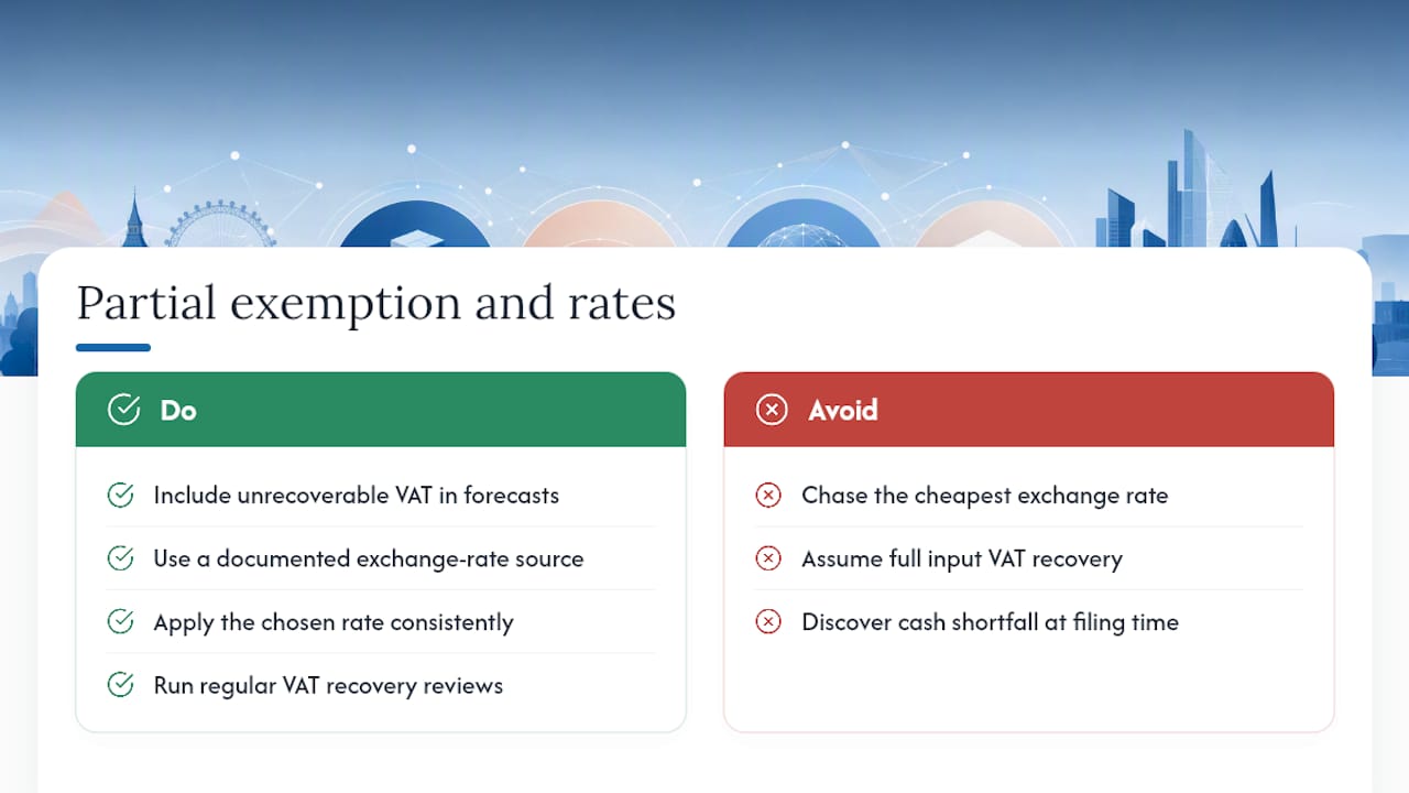 Partial exemption, exchange rates and cash-flow implications — overview diagram