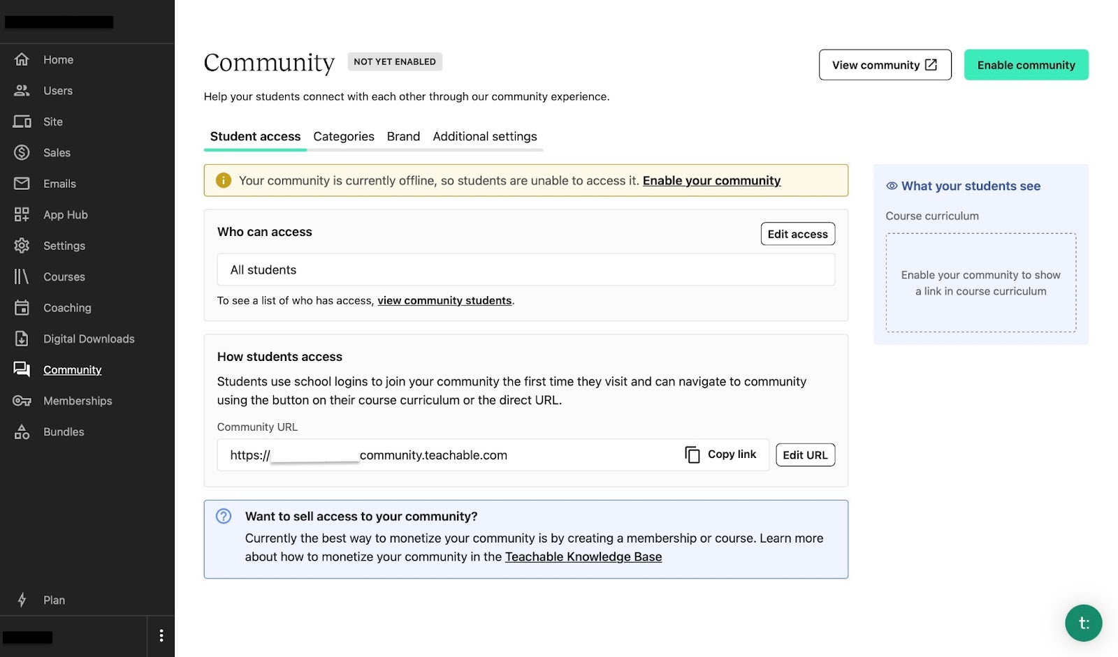 Enabling the community feature