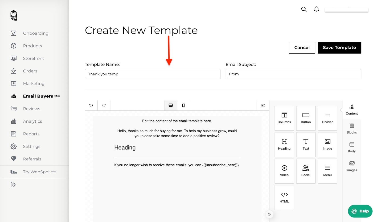 Email marketing template for buyers